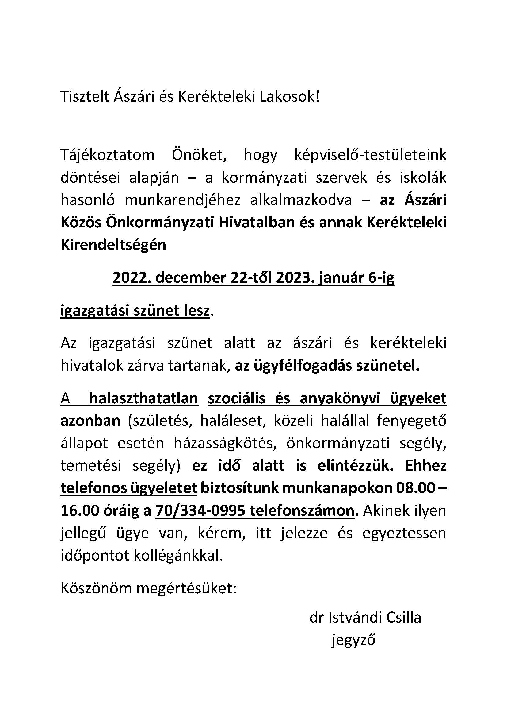 igazgatasi szunet hirdetmeny
